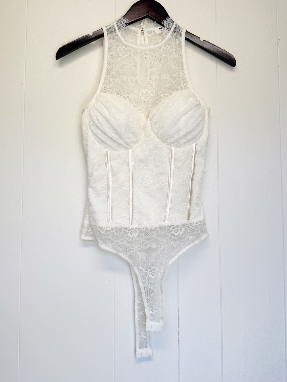 PRIVY White Lace Corset Bodysuit Small